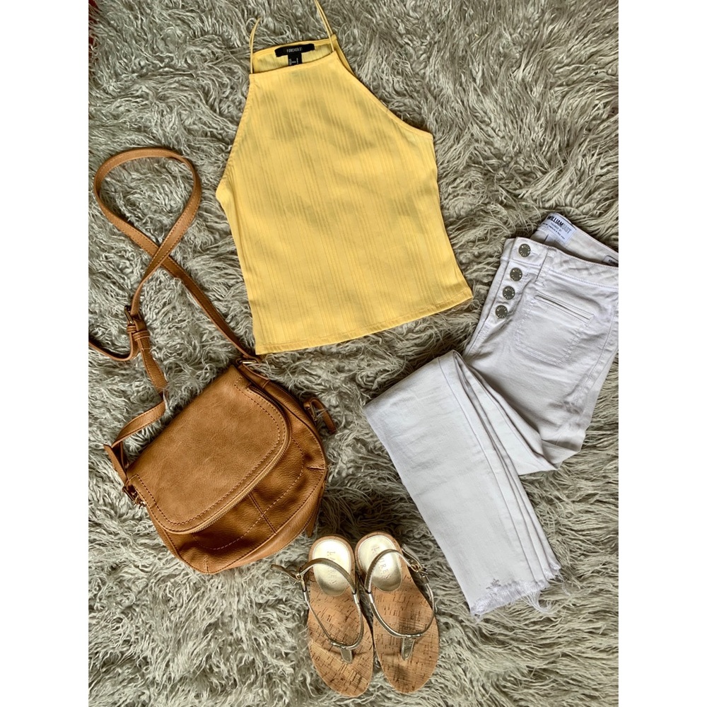 Forever 21 yellow halter crop top!! Like new!!